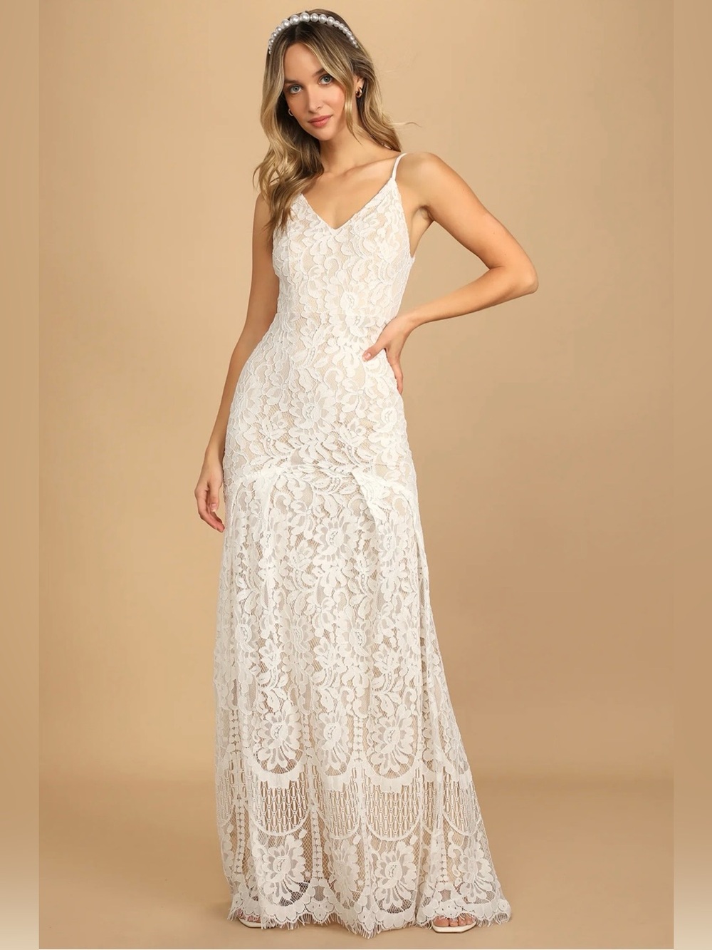 NWT Lulu’s Flynn White Lace Maxi Dress, XS